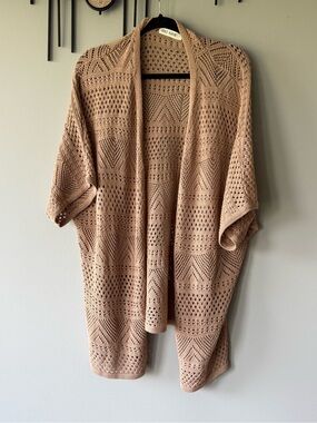 Grace Karin Crochet Open-Front Kimono Cardigan - Tan